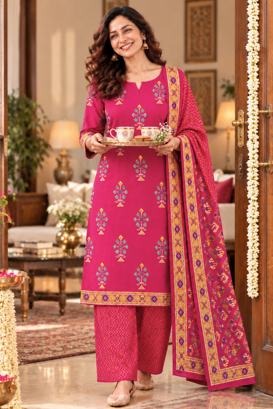 Kesari Gulaab Cotton Suit Set
