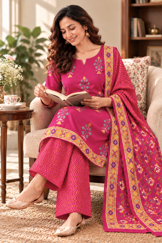 Kesari Gulaab Cotton Suit Set