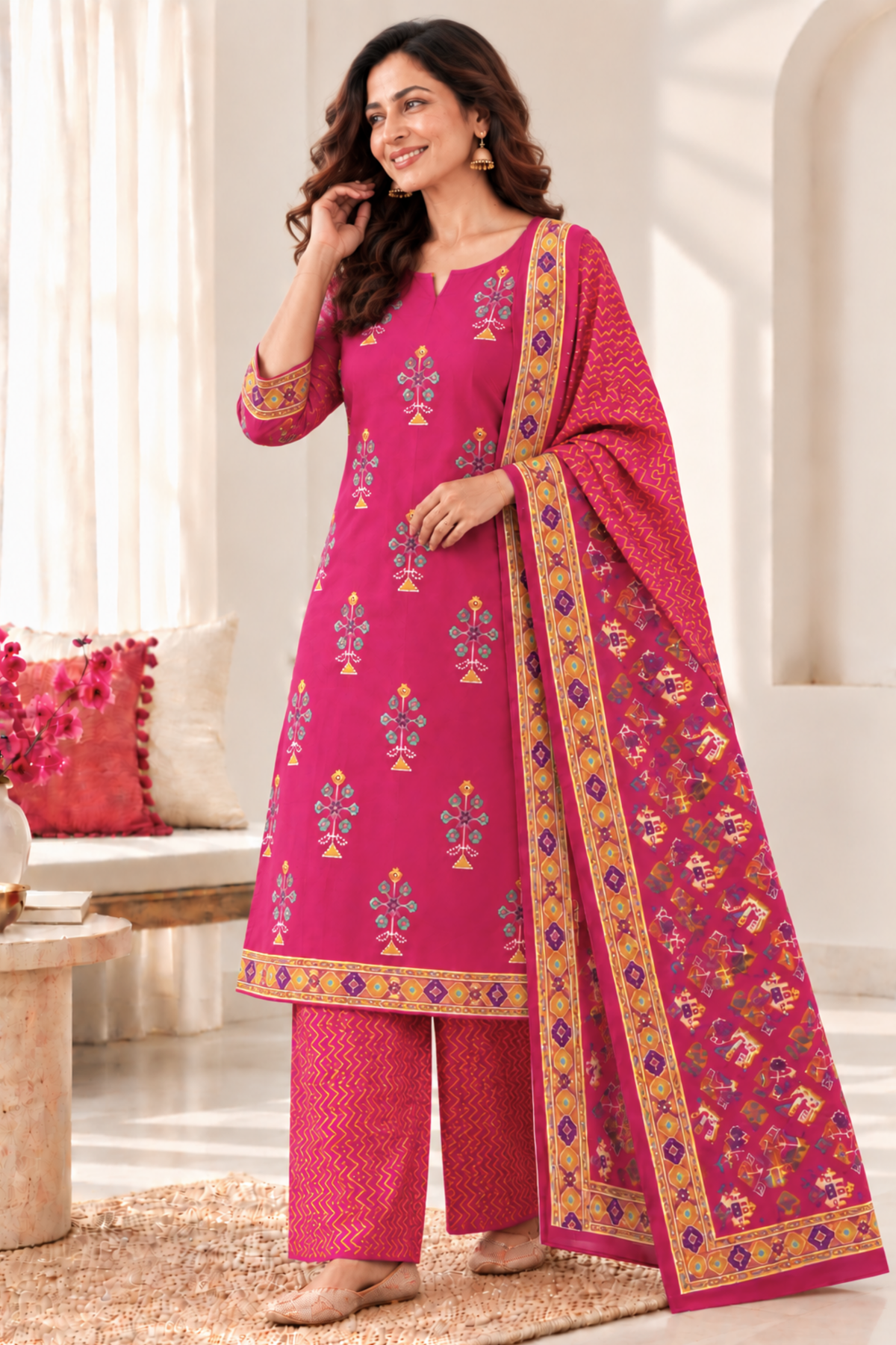Kesari Gulaab Cotton Suit Set