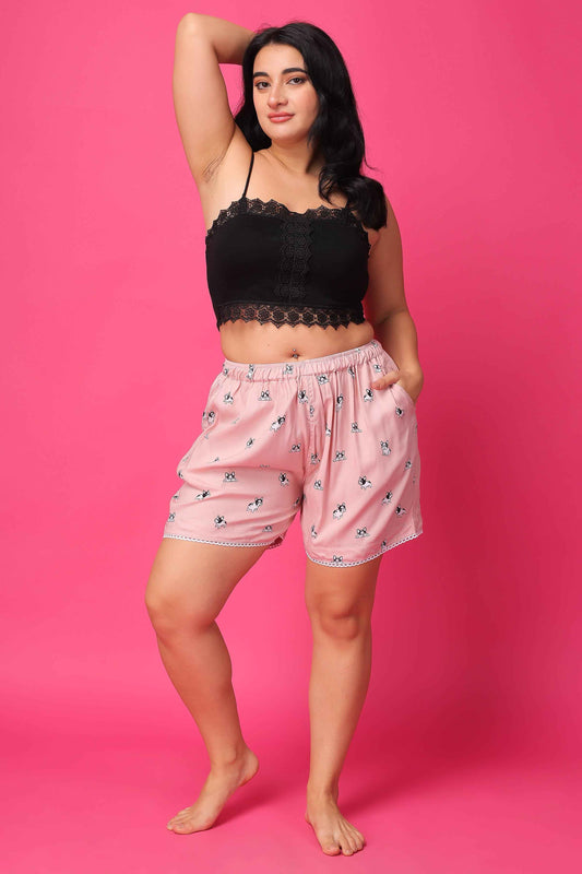 Buy Plus Size ​Pink Cute Cat Rayon Shorts At Apella | Sizes XS to 10 XL | India | Free Delivery | Customized