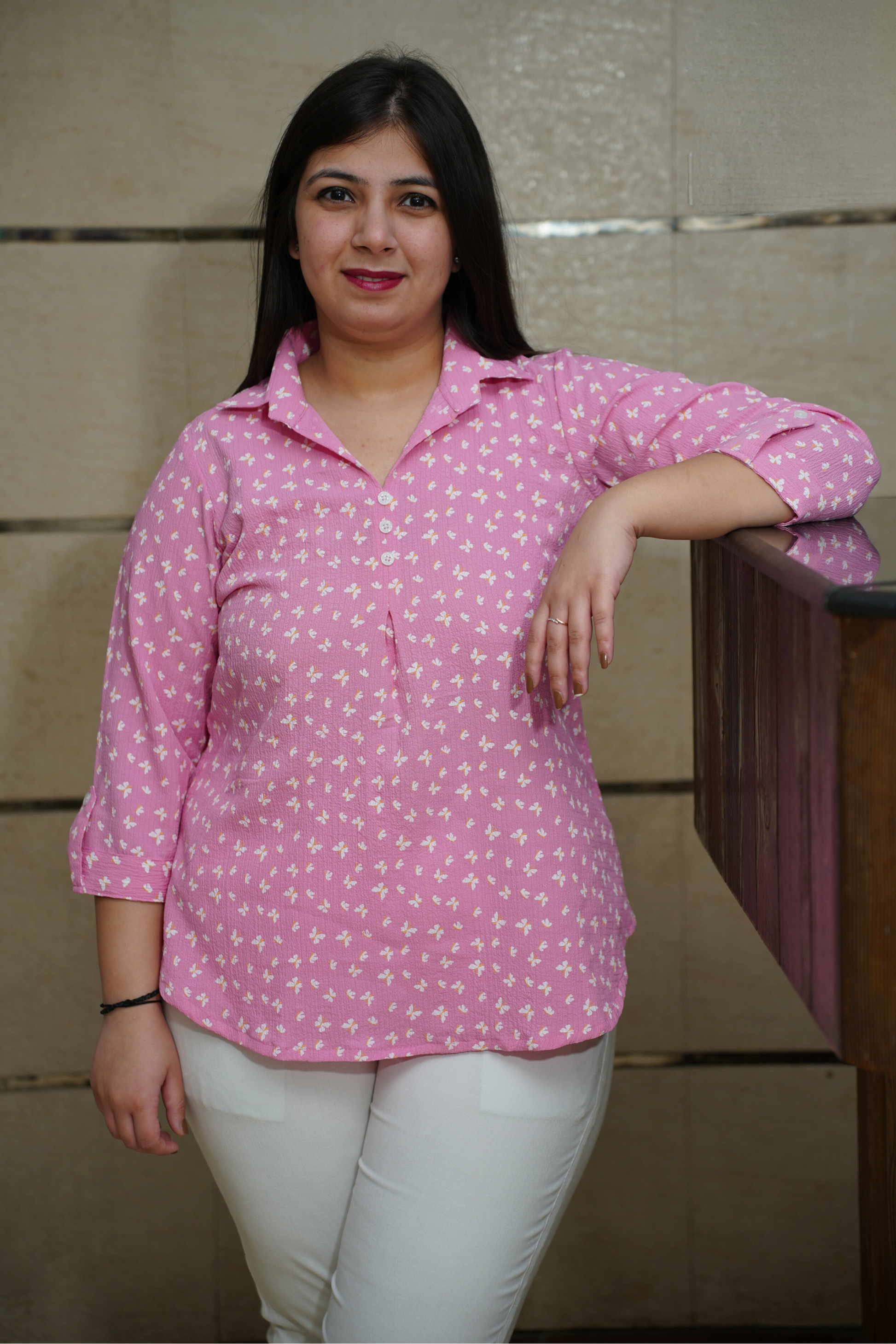 Pink Wing Pleated Shirt