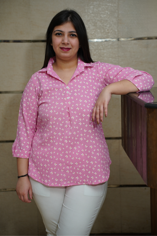Pink Wing Pleated Shirt