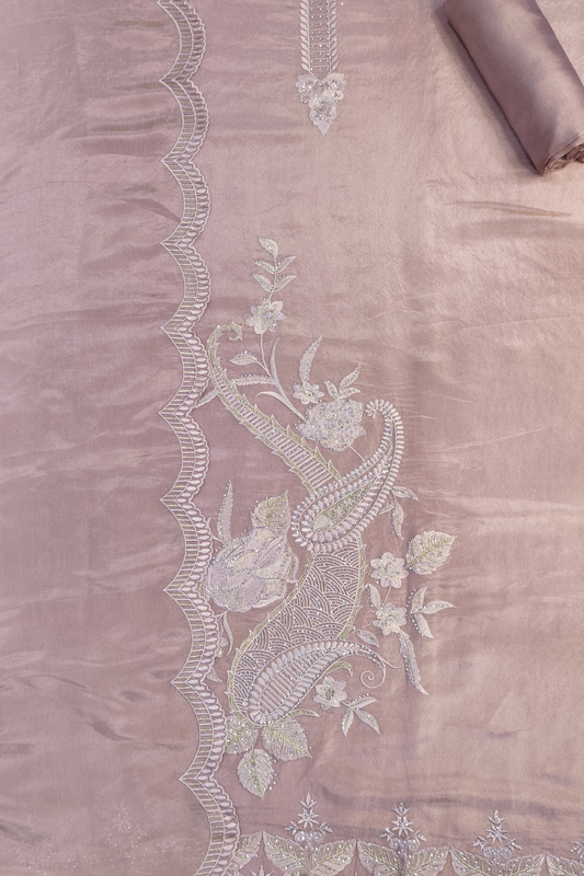 Pink Shimmer Silk Suit With Swarovski Work