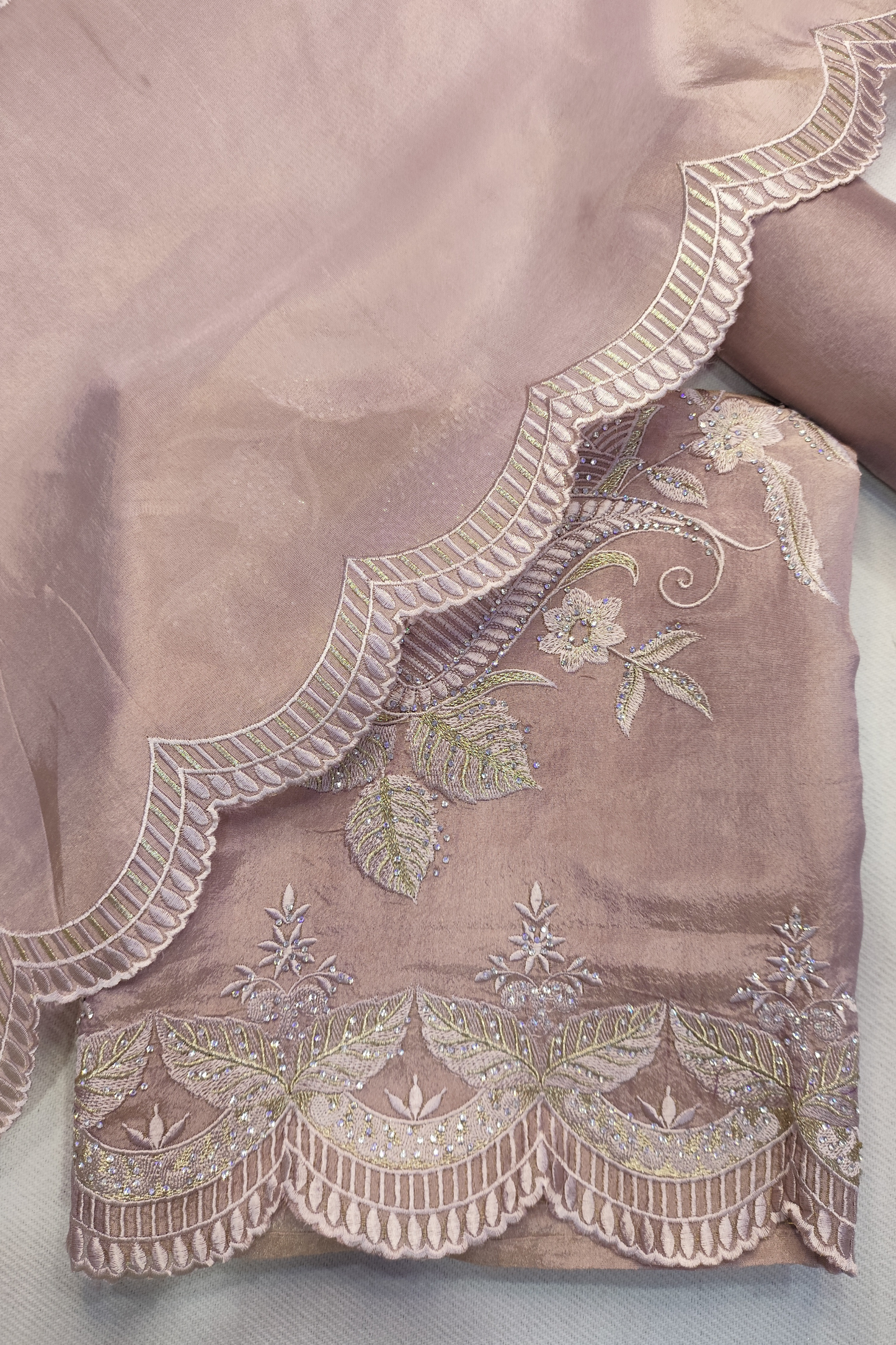 Pink Shimmer Silk Suit With Swarovski Work