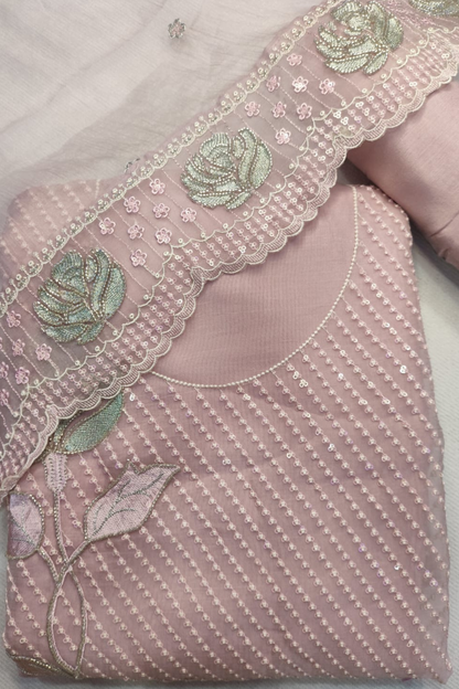 Pink Shimmer Tissue Suit with Handwork