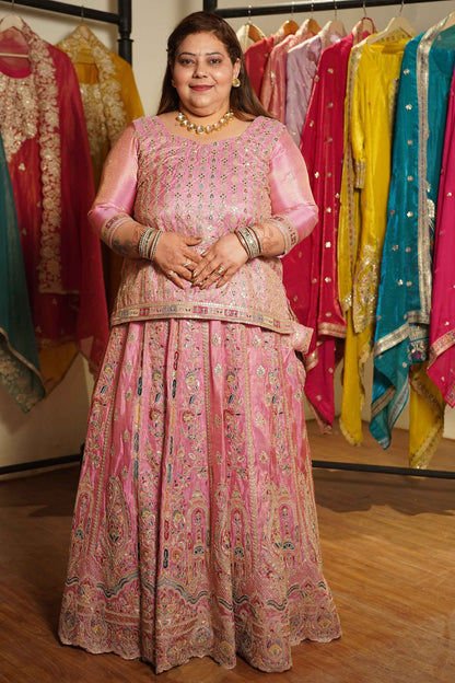 Ruhaya Rosé Tissue Zari Embroidered Lehenga Choli