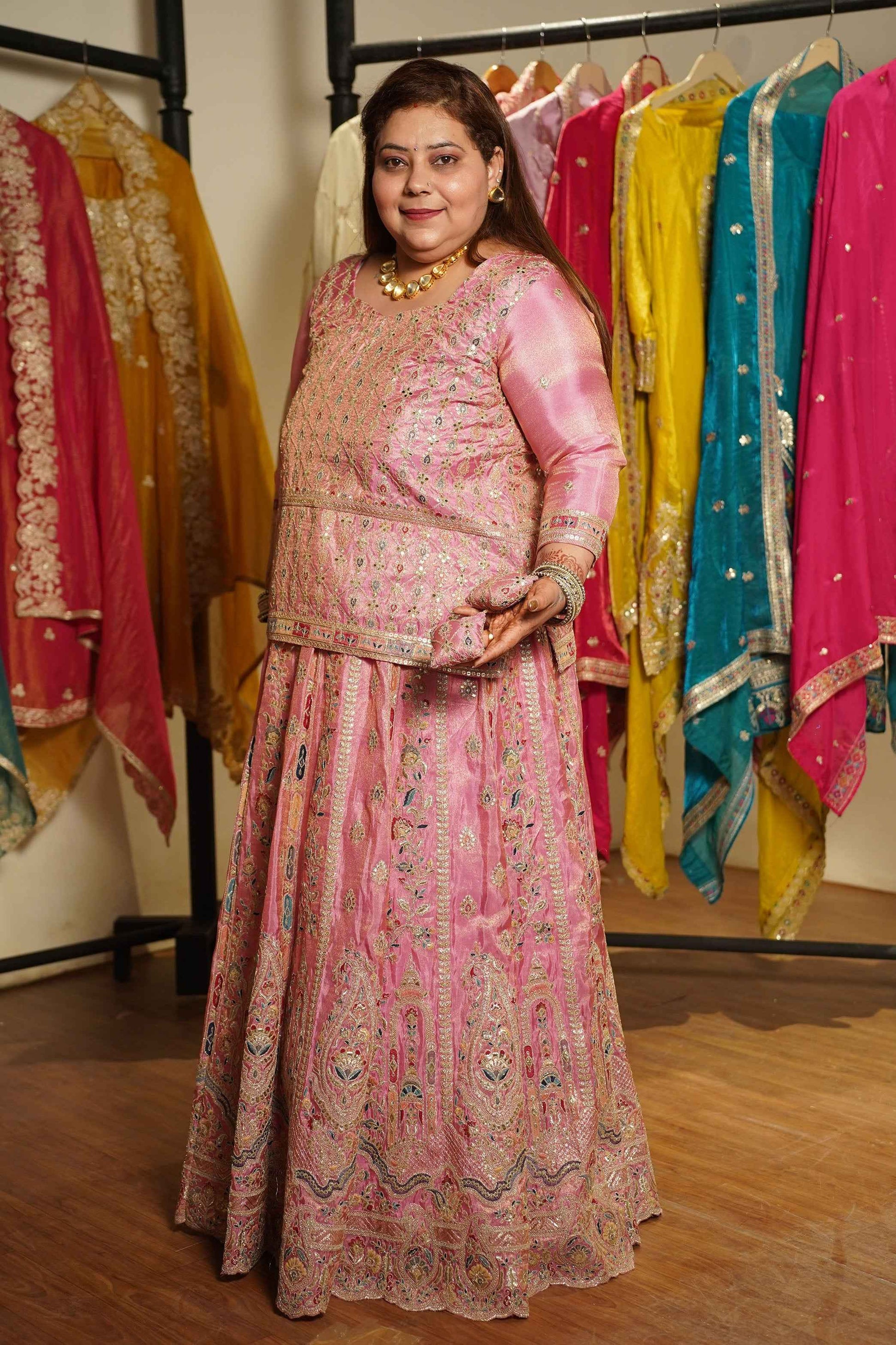 Ruhaya Rosé Tissue Zari Embroidered Lehenga Choli