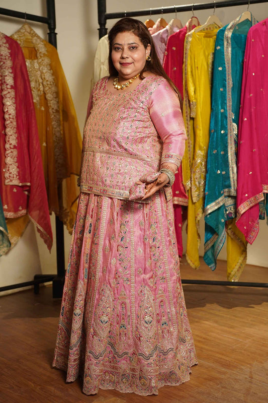 Ruhaya Rosé Tissue Zari Embroidered Lehenga Choli