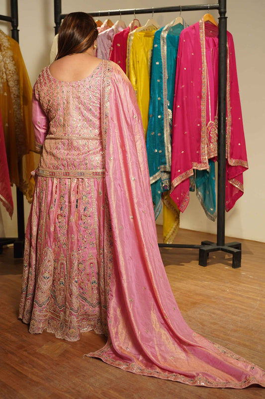 Ruhaya Rosé Tissue Zari Embroidered Lehenga Choli