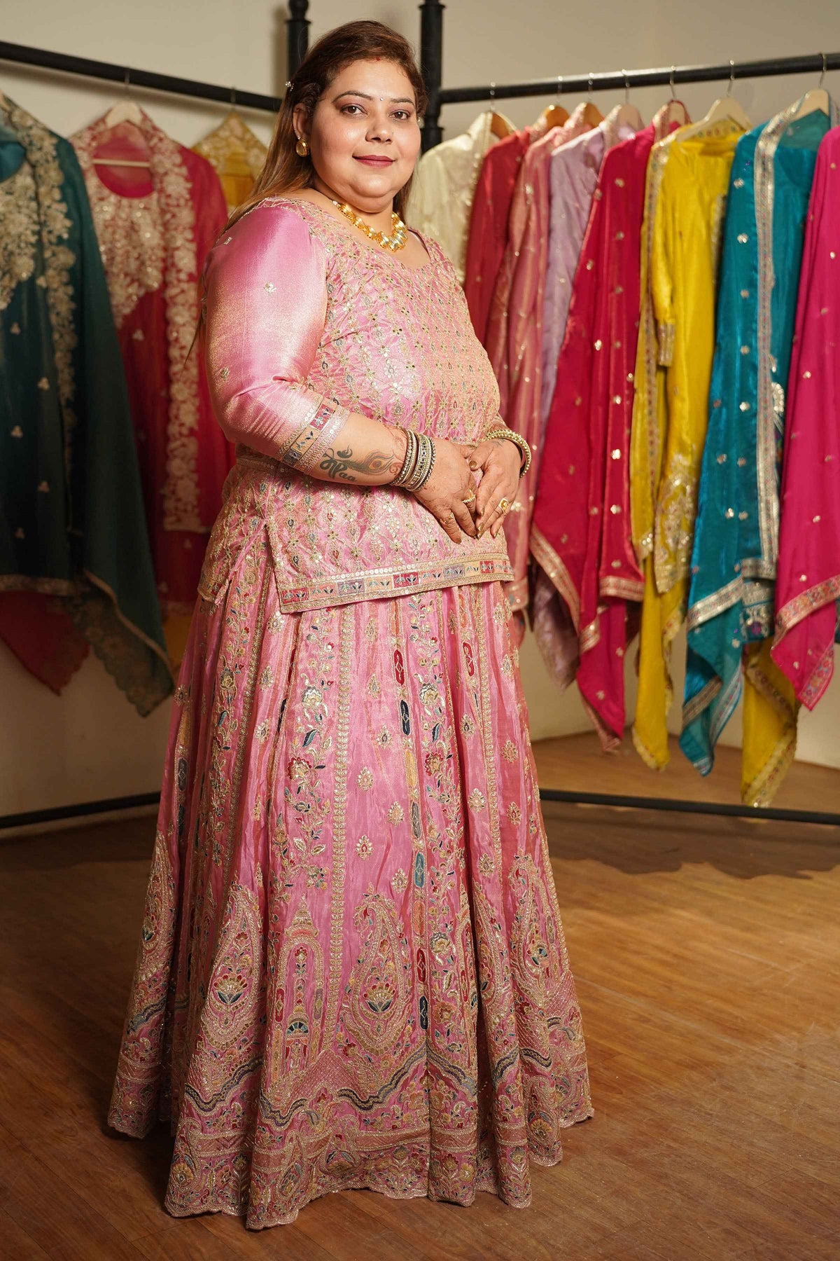 Ruhaya Rosé Tissue Zari Embroidered Lehenga Choli