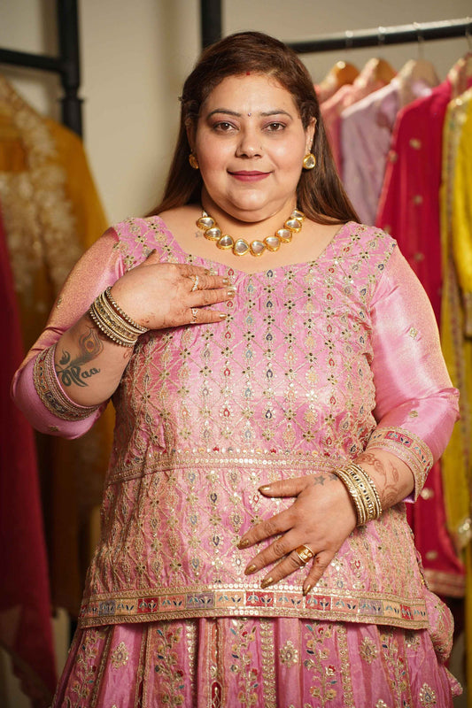 Ruhaya Rosé Tissue Zari Embroidered Lehenga Choli