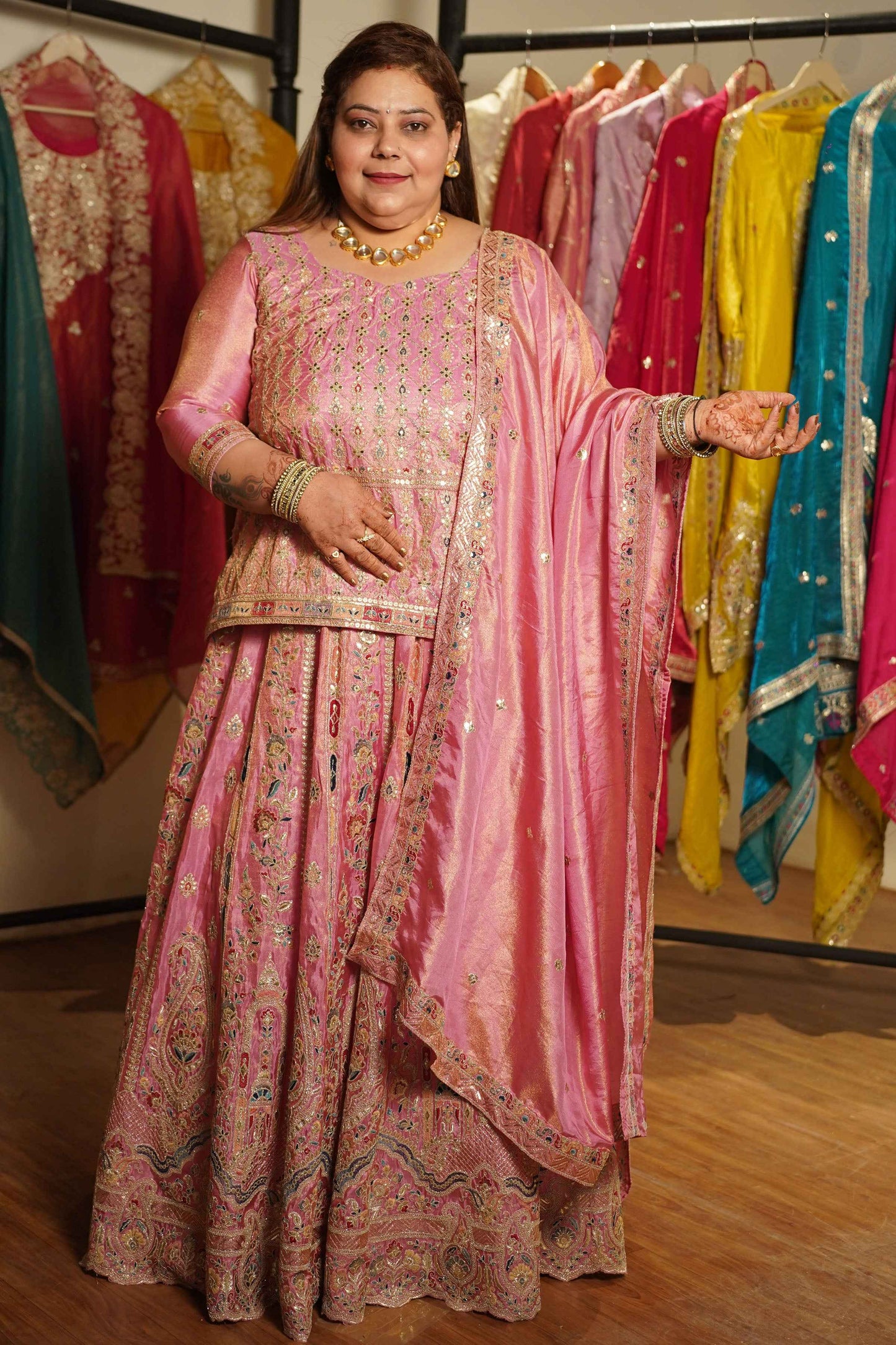 Ruhaya Rosé Tissue Zari Embroidered Lehenga Choli
