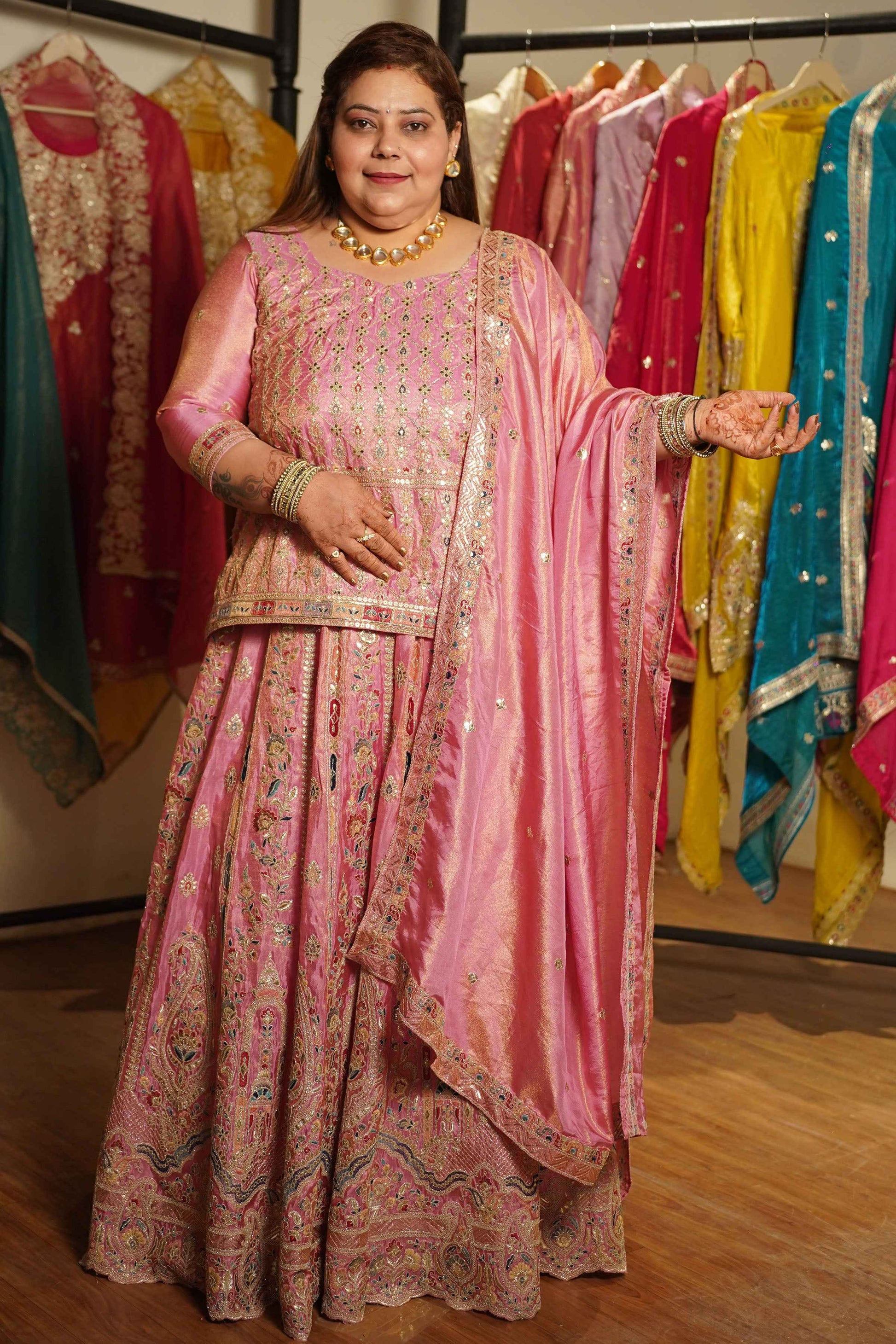 Ruhaya Rosé Tissue Zari Embroidered Lehenga Choli