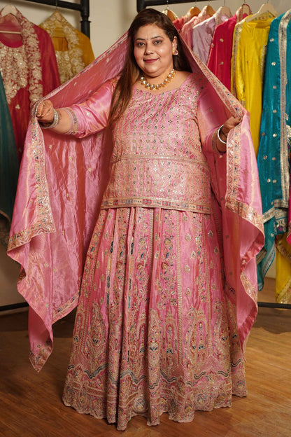 Ruhaya Rosé Tissue Zari Embroidered Lehenga Choli