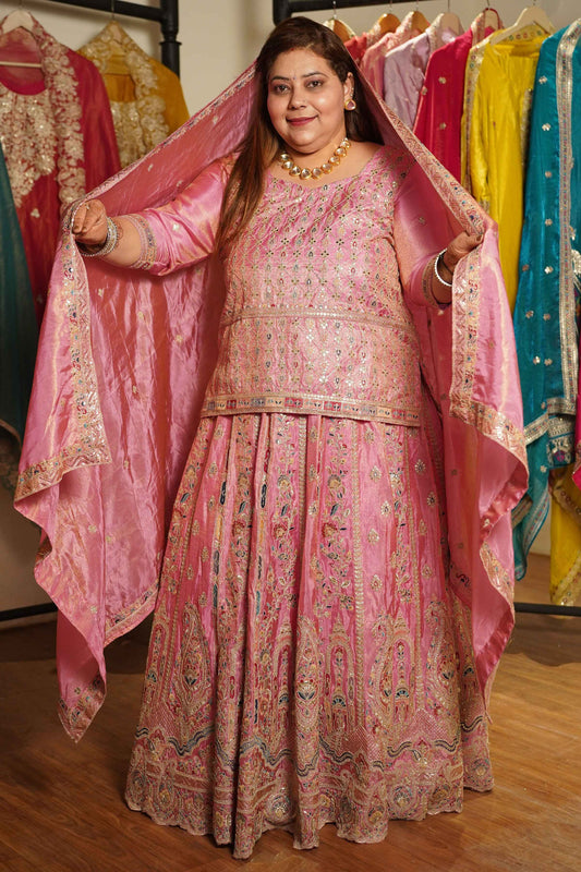 Ruhaya Rosé Tissue Zari Embroidered Lehenga Choli