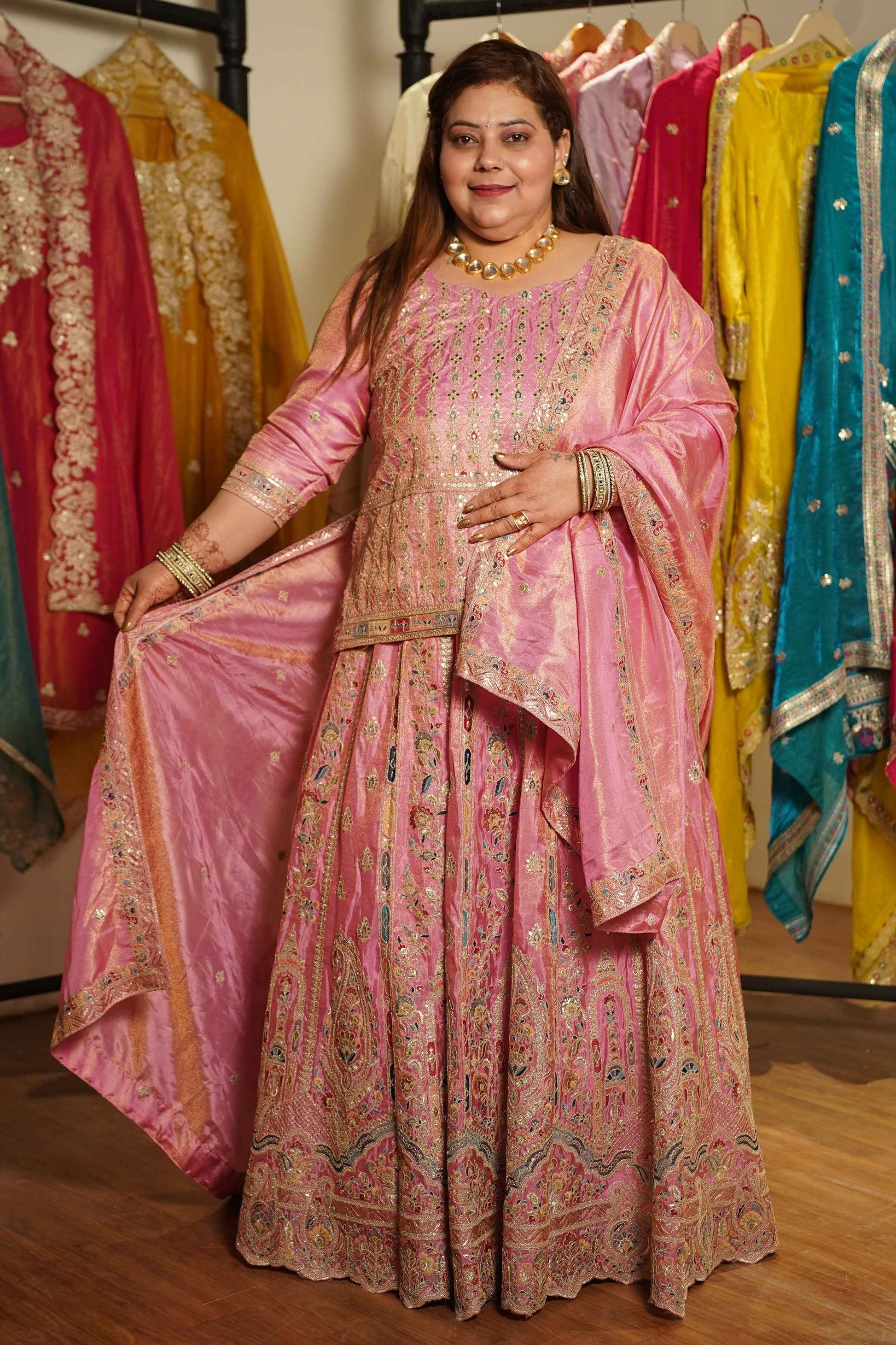 Ruhaya Rosé Tissue Zari Embroidered Lehenga Choli