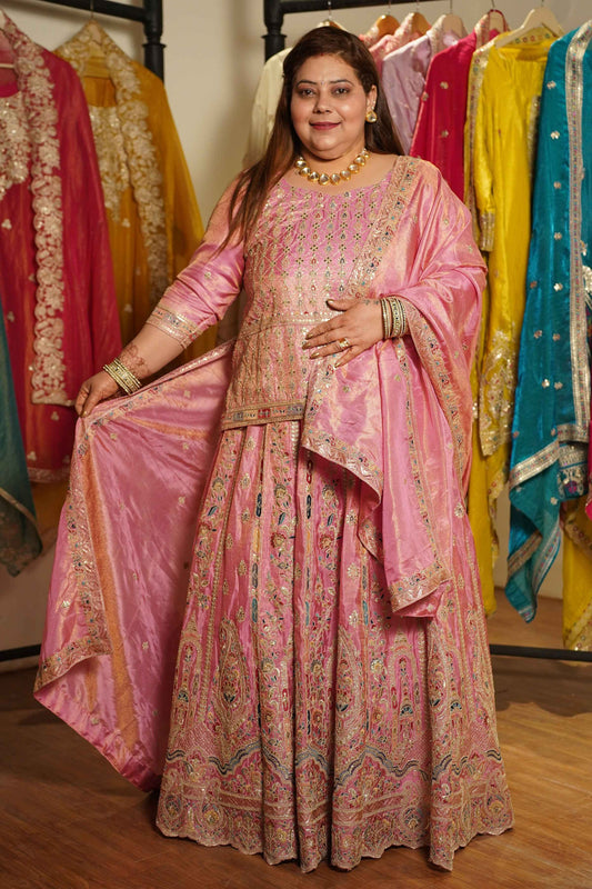 Ruhaya Rosé Tissue Zari Embroidered Lehenga Choli