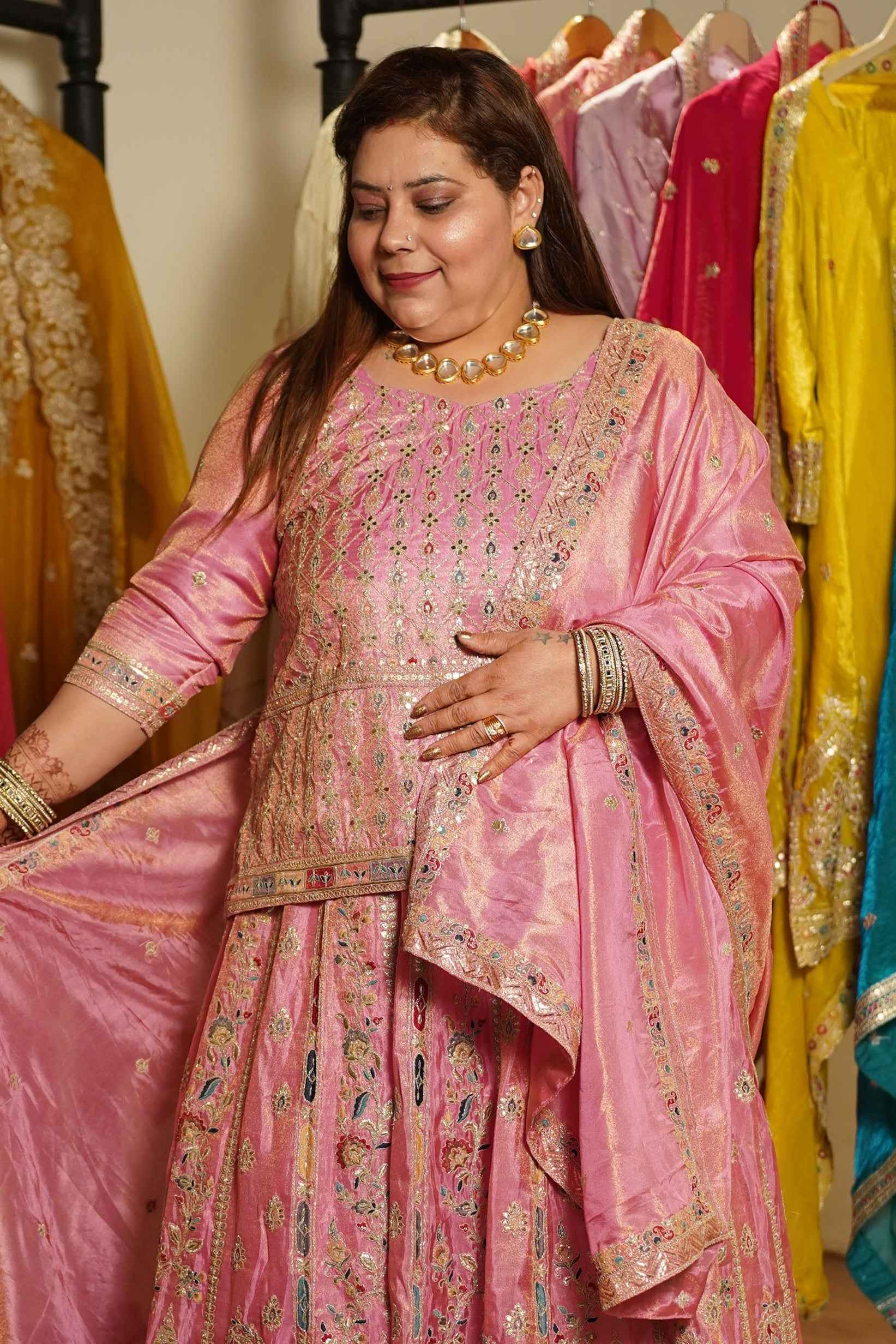 Ruhaya Rosé Tissue Zari Embroidered Lehenga Choli