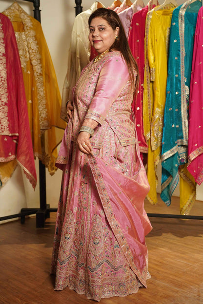 Ruhaya Rosé Tissue Zari Embroidered Lehenga Choli