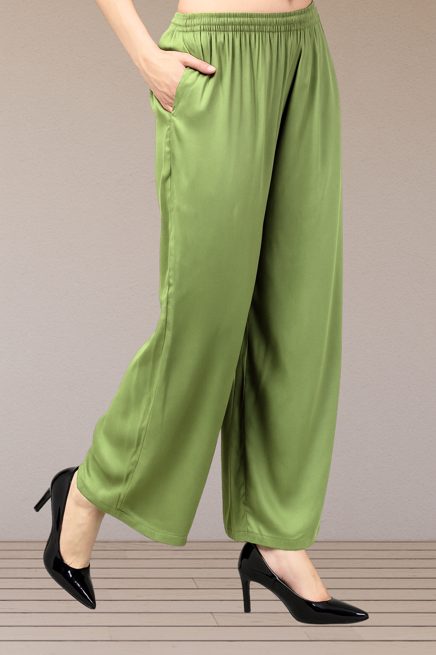 Pista Green Flared Palazzo Pant