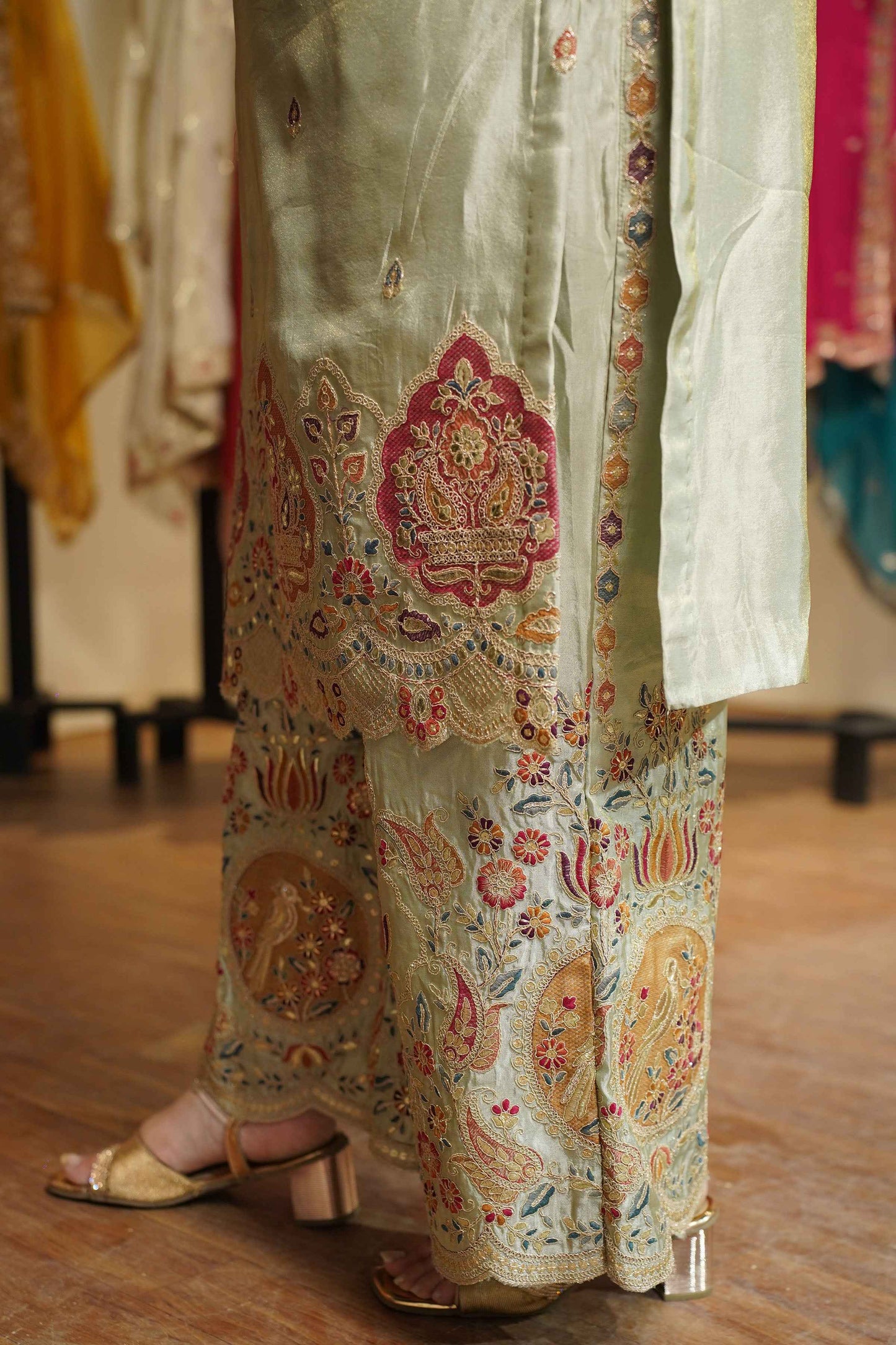 Zavira Tissue Shimmer Embroidered Sharara Suit