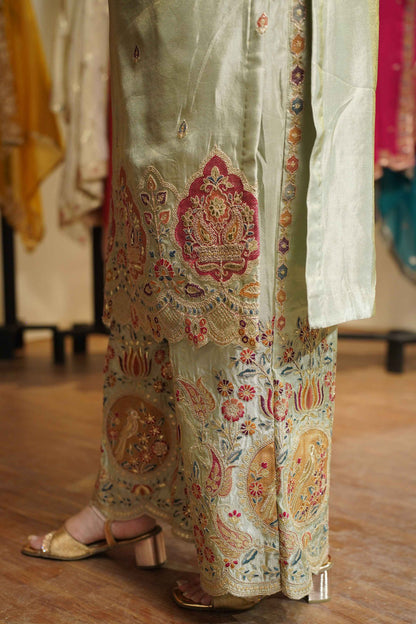 Zavira Tissue Shimmer Embroidered Sharara Suit