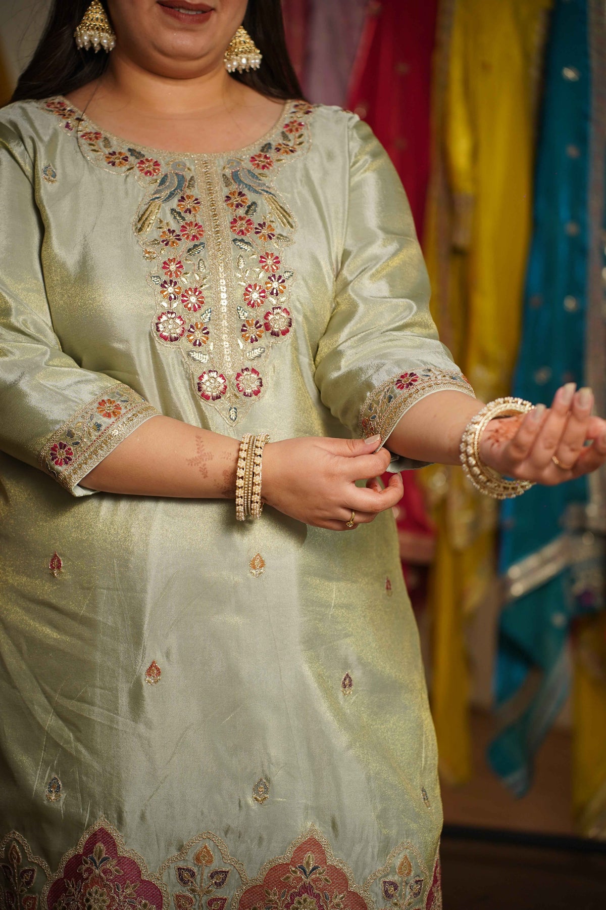 Zavira Tissue Shimmer Embroidered Sharara Suit