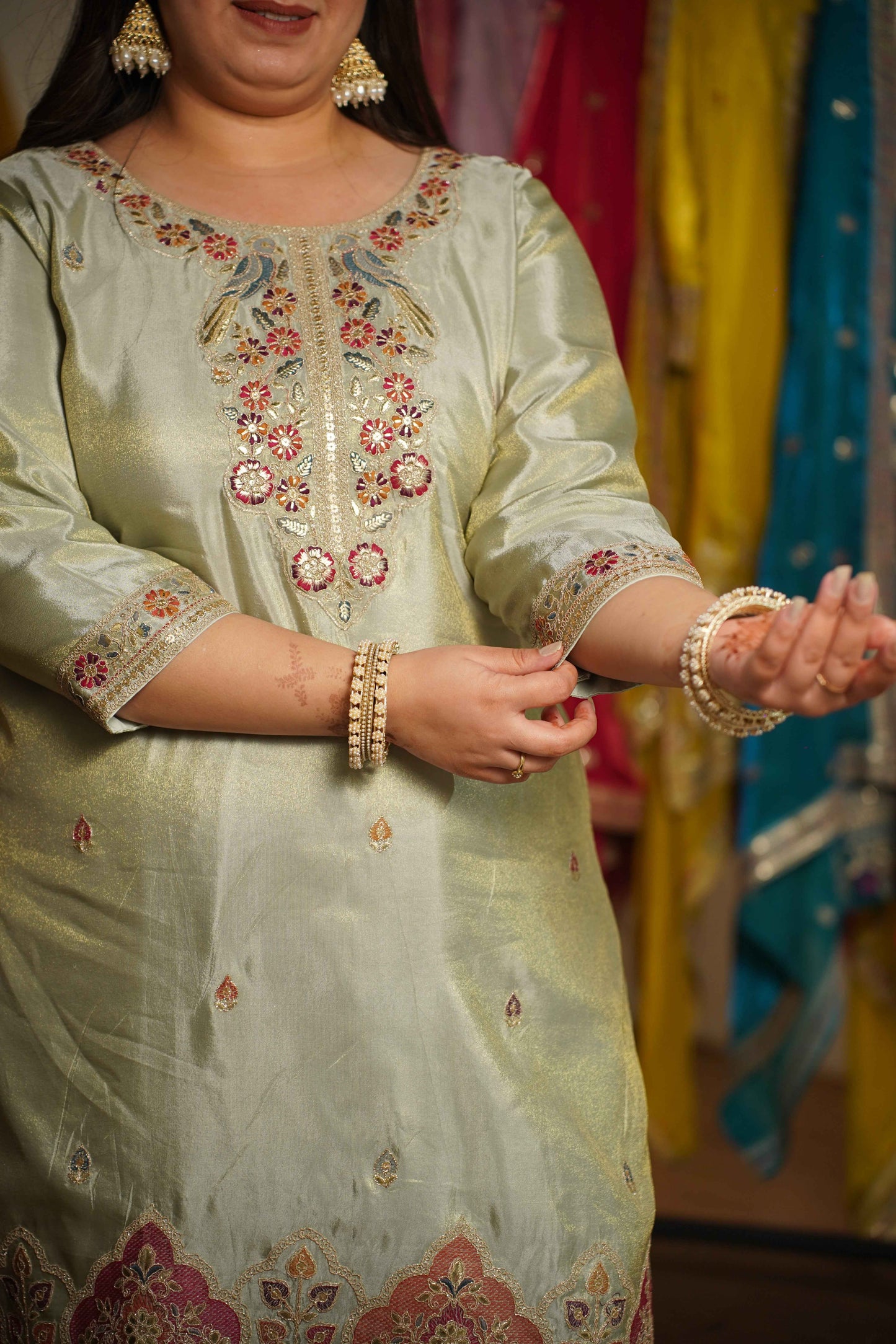 Zavira Tissue Shimmer Embroidered Sharara Suit