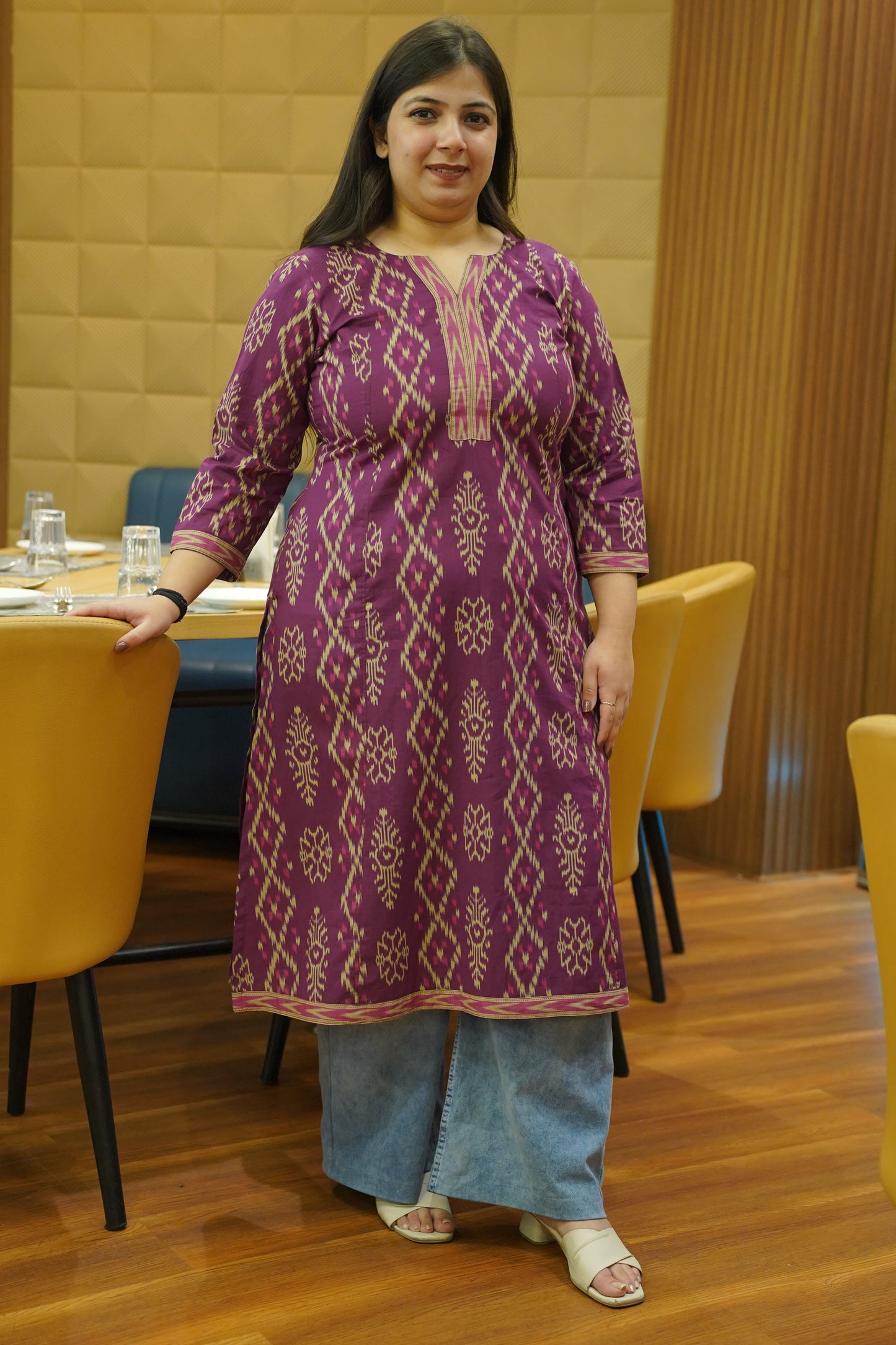 Plum Essence Printed Cotton Kali Kurta