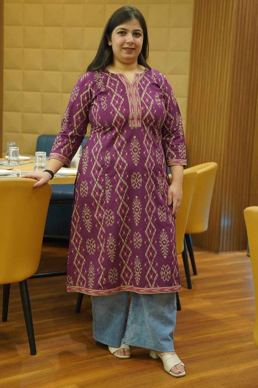 Plum Essence Printed Cotton Kali Kurta
