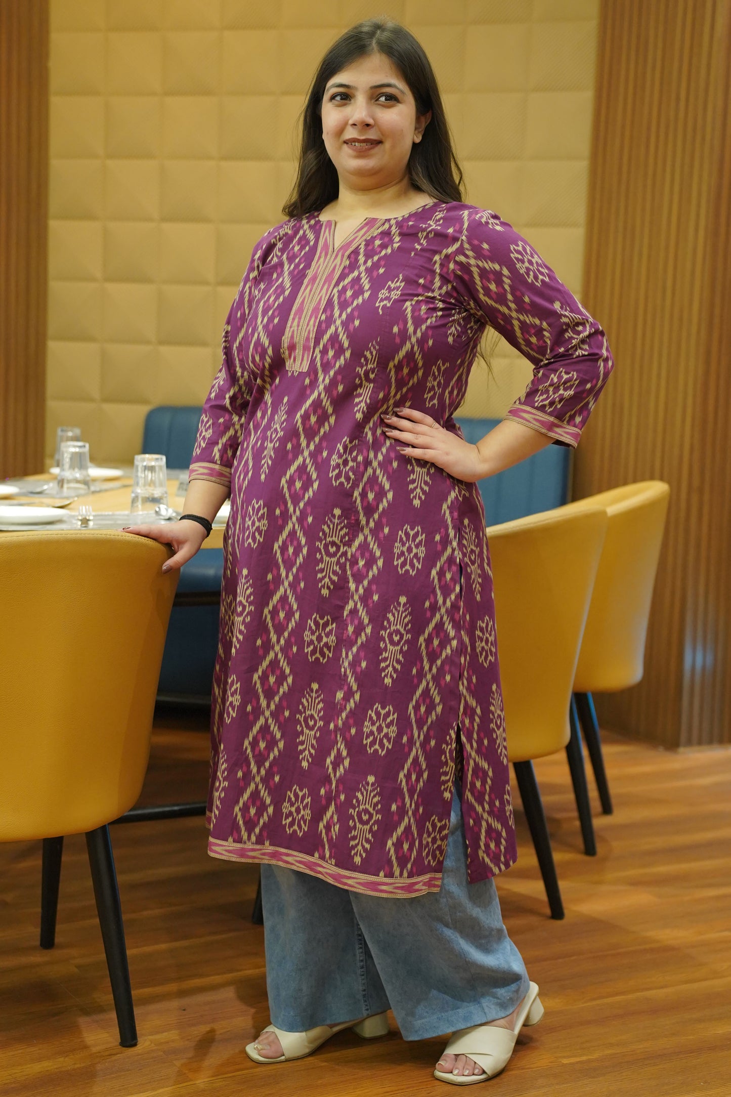 Plum Essence Printed Cotton Kali Kurta