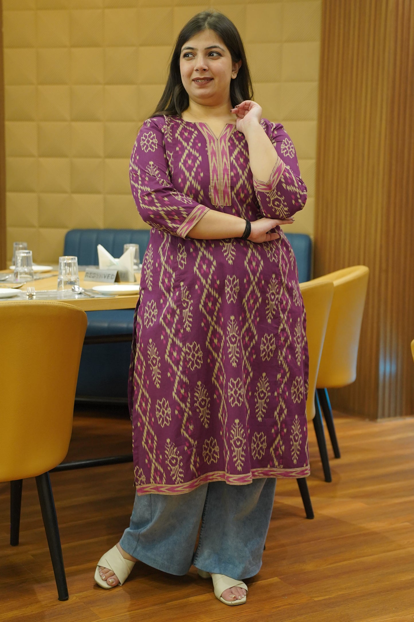 Plum Essence Printed Cotton Kali Kurta