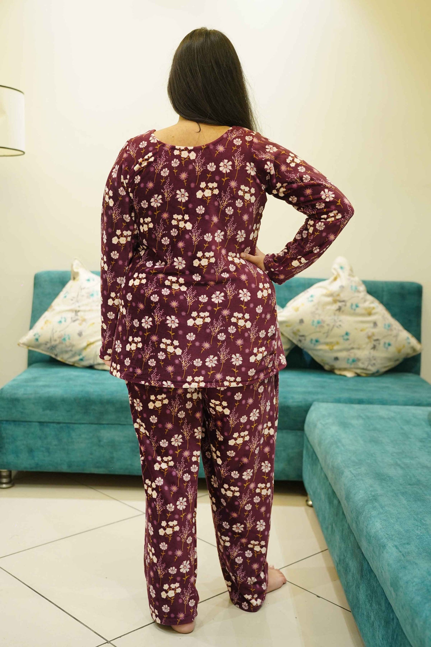 Plum Rose Velvet Night Suit