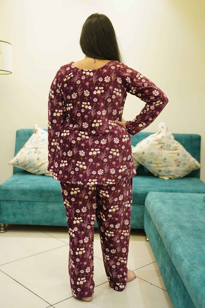 Plum Rose Velvet Night Suit