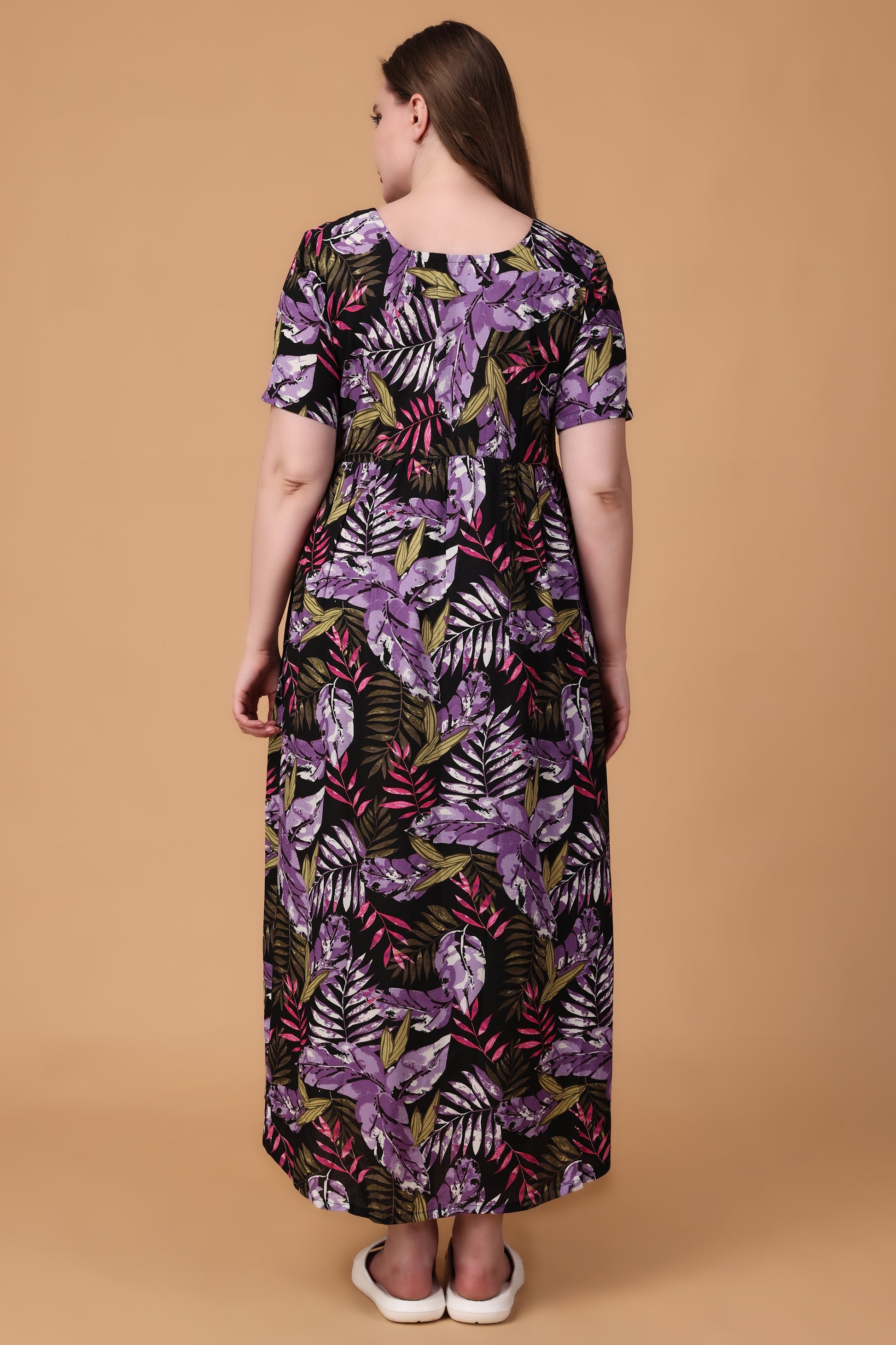 Women Plus Size Pretty Purple Rayon Night Gown