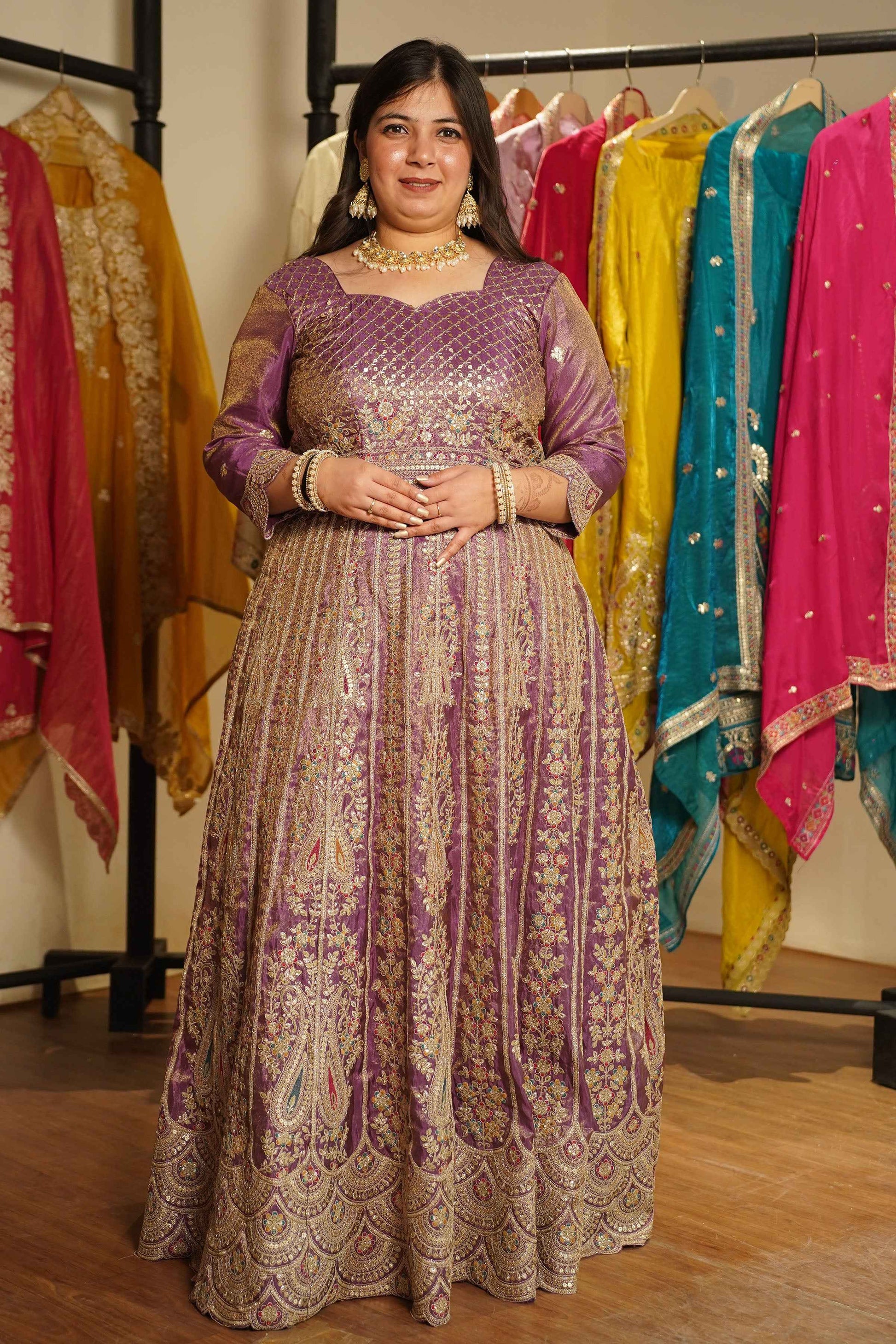 Rivaya Lavender Tissue Zari Embroidered Dress