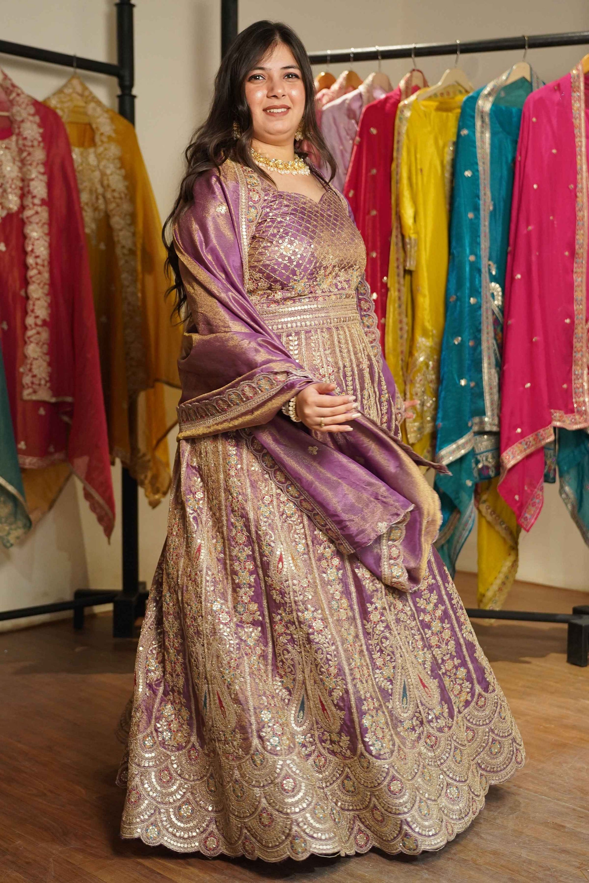 Rivaya Lavender Tissue Zari Embroidered Dress