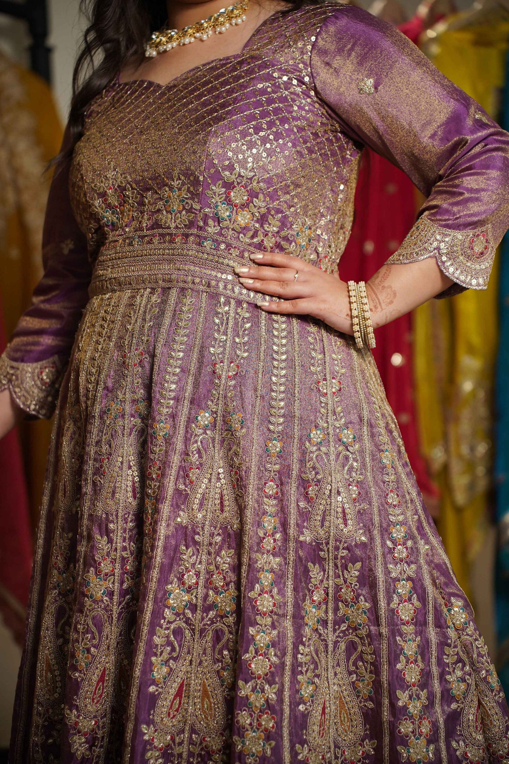 Rivaya Lavender Tissue Zari Embroidered Dress