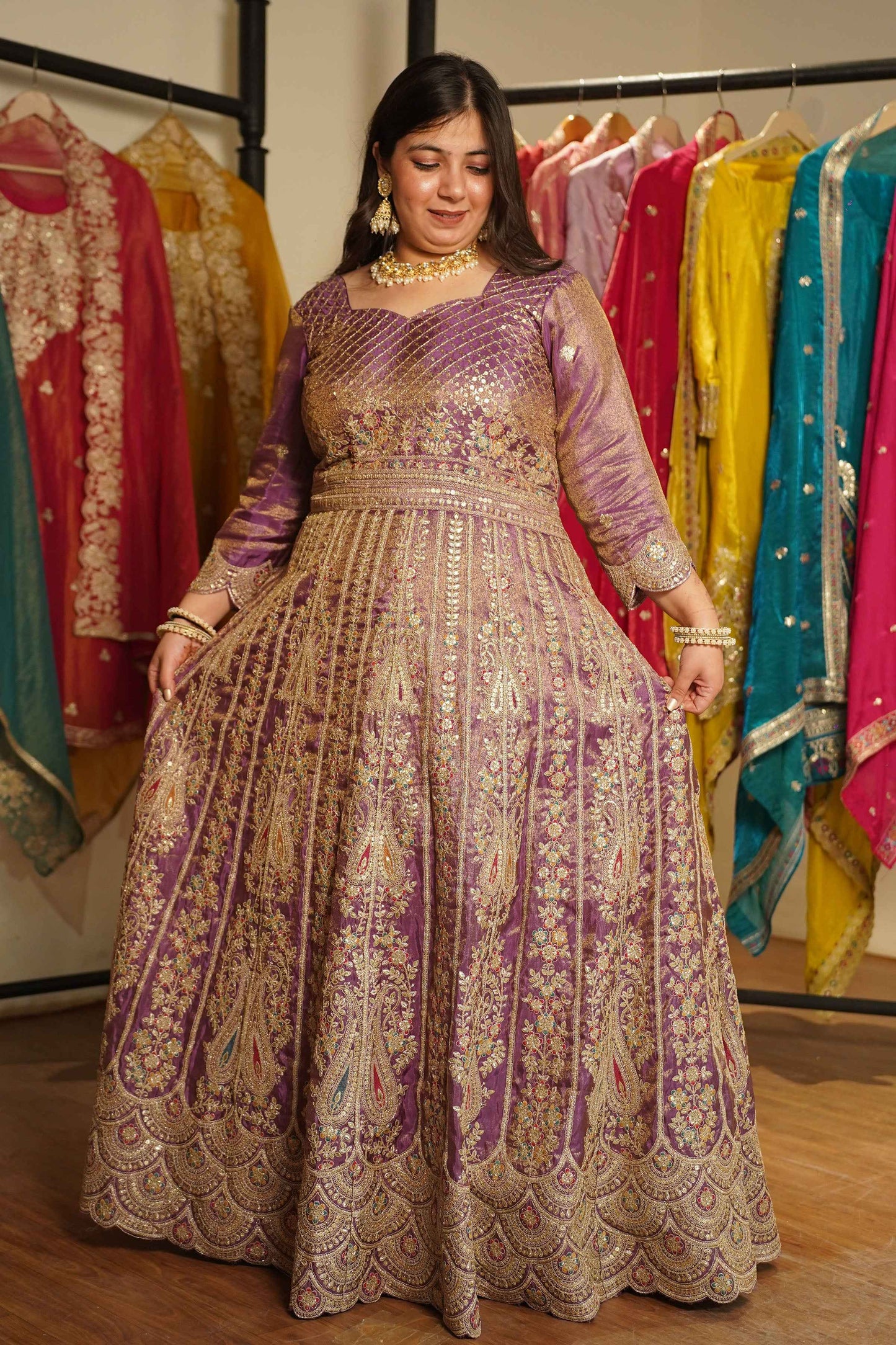 Rivaya Lavender Tissue Zari Embroidered Dress