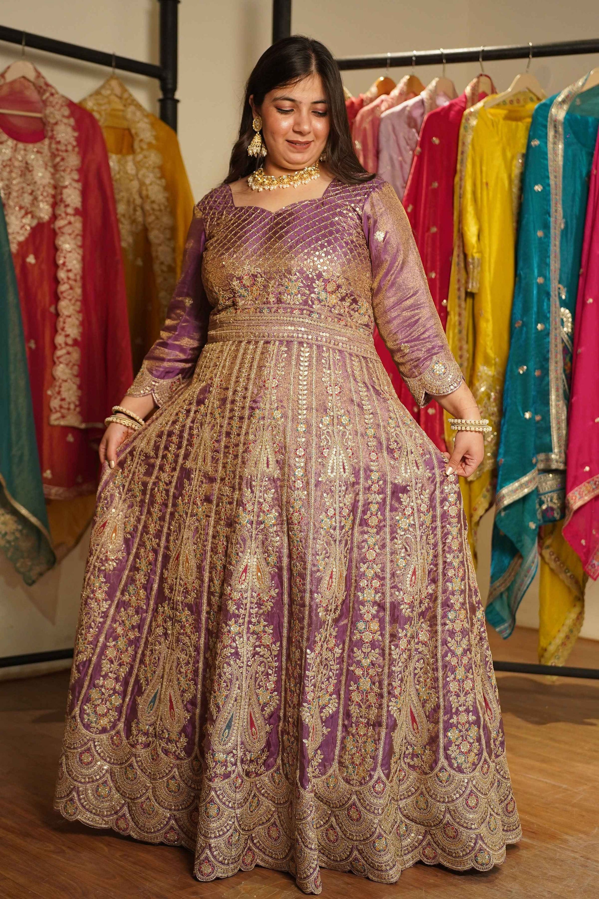 Rivaya Lavender Tissue Zari Embroidered Dress