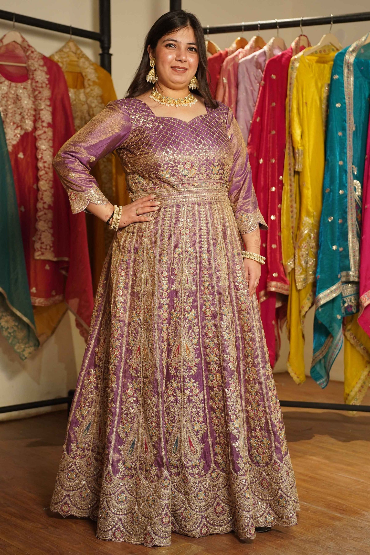 Rivaya Lavender Tissue Zari Embroidered Dress