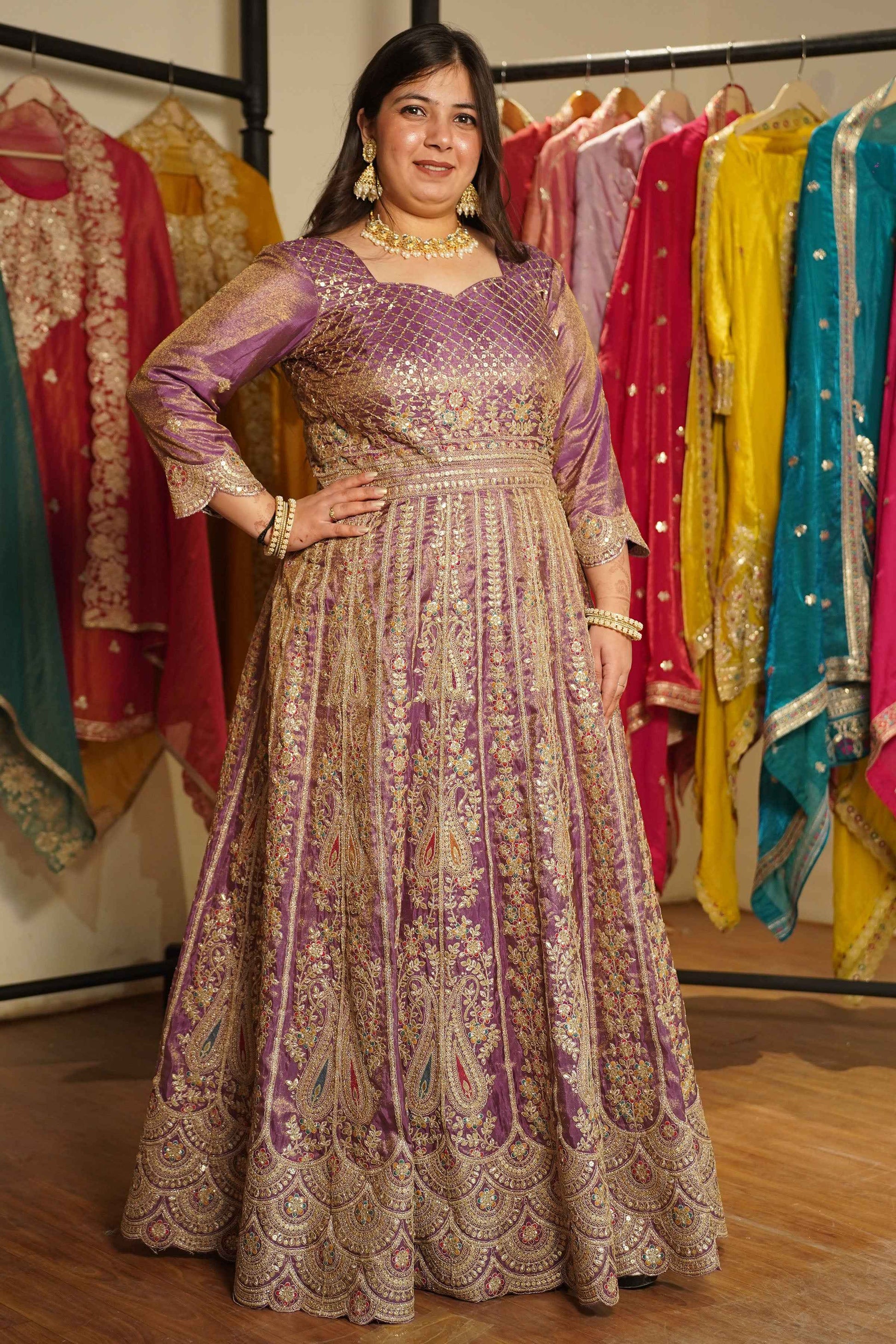 Rivaya Lavender Tissue Zari Embroidered Dress