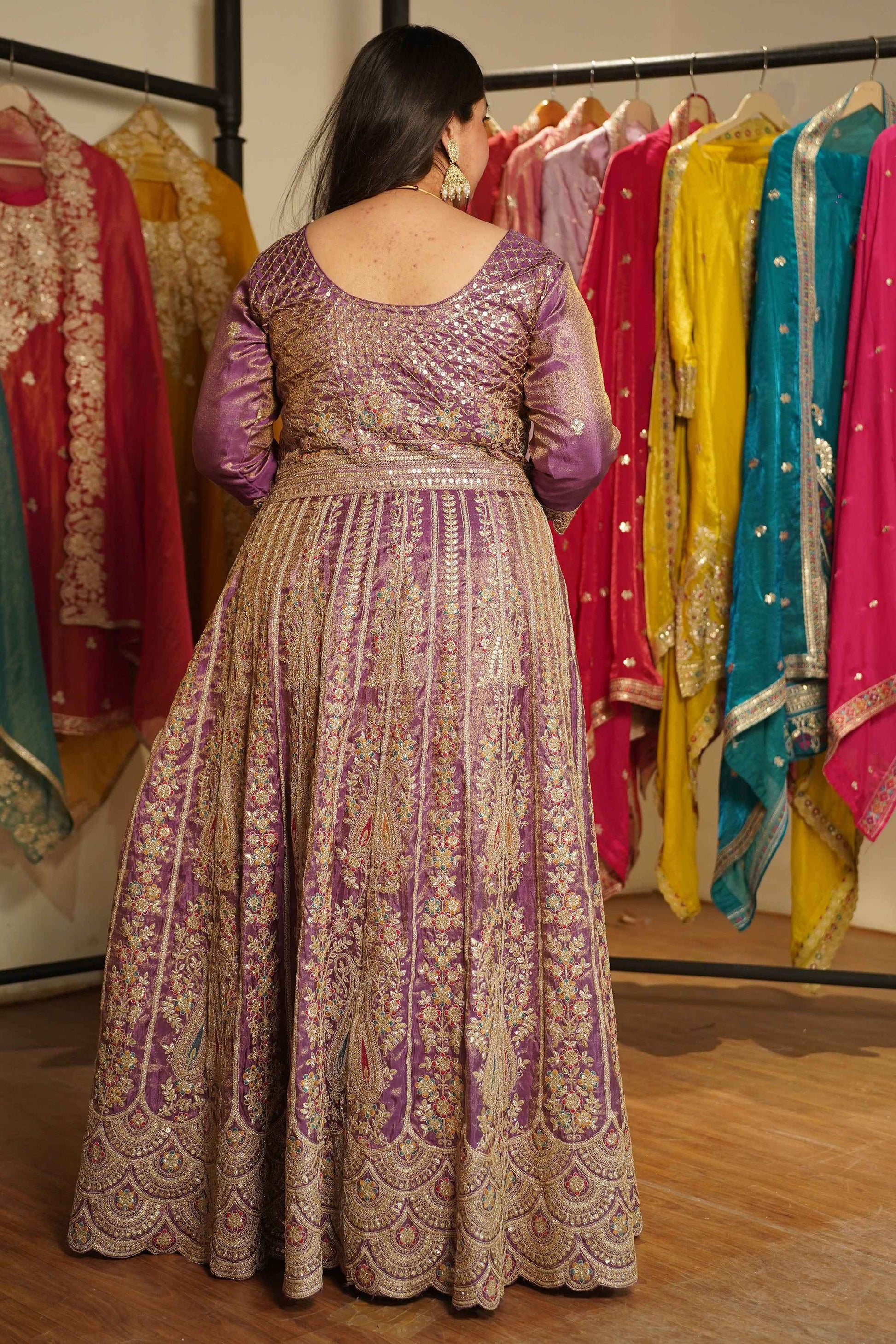 Rivaya Lavender Tissue Zari Embroidered Dress
