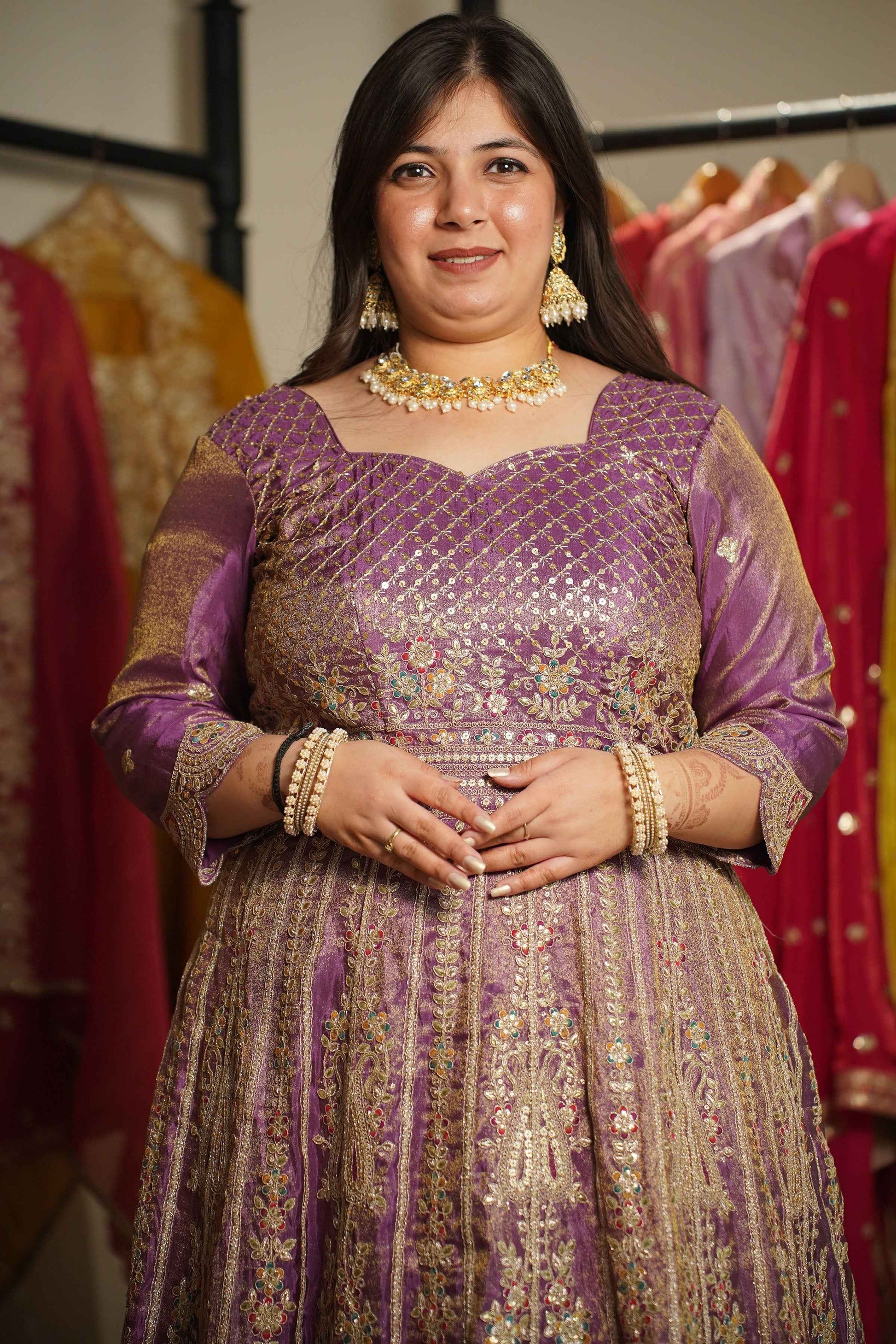 Rivaya Lavender Tissue Zari Embroidered Dress