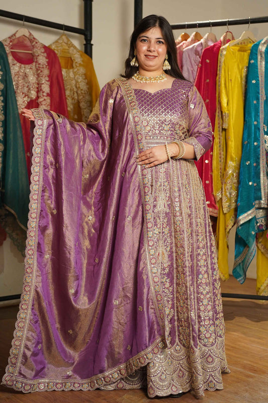 Rivaya Lavender Tissue Zari Embroidered Dress