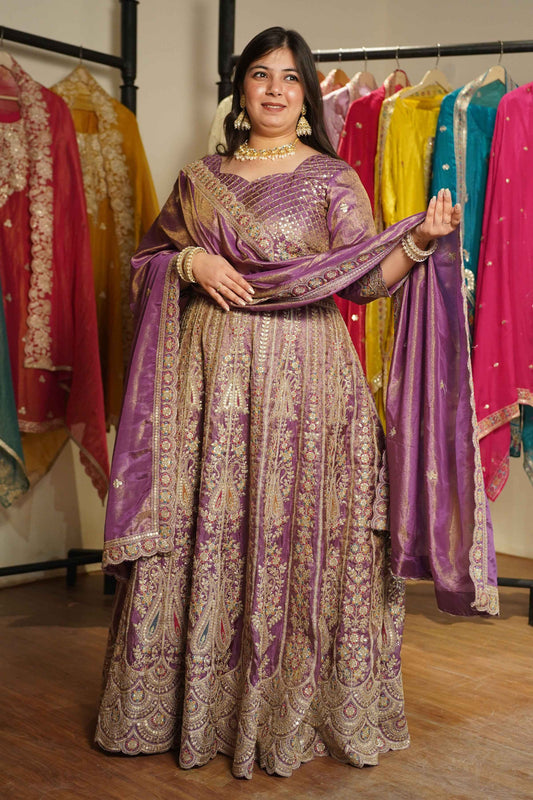 Rivaya Lavender Tissue Zari Embroidered Dress