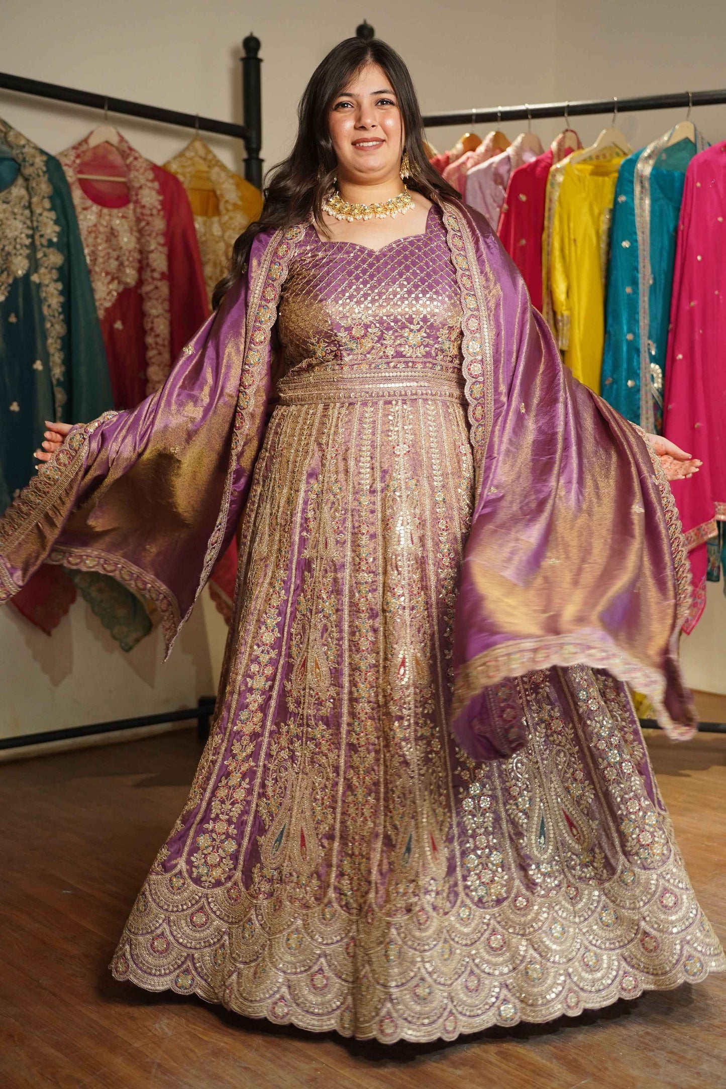 Rivaya Lavender Tissue Zari Embroidered Dress
