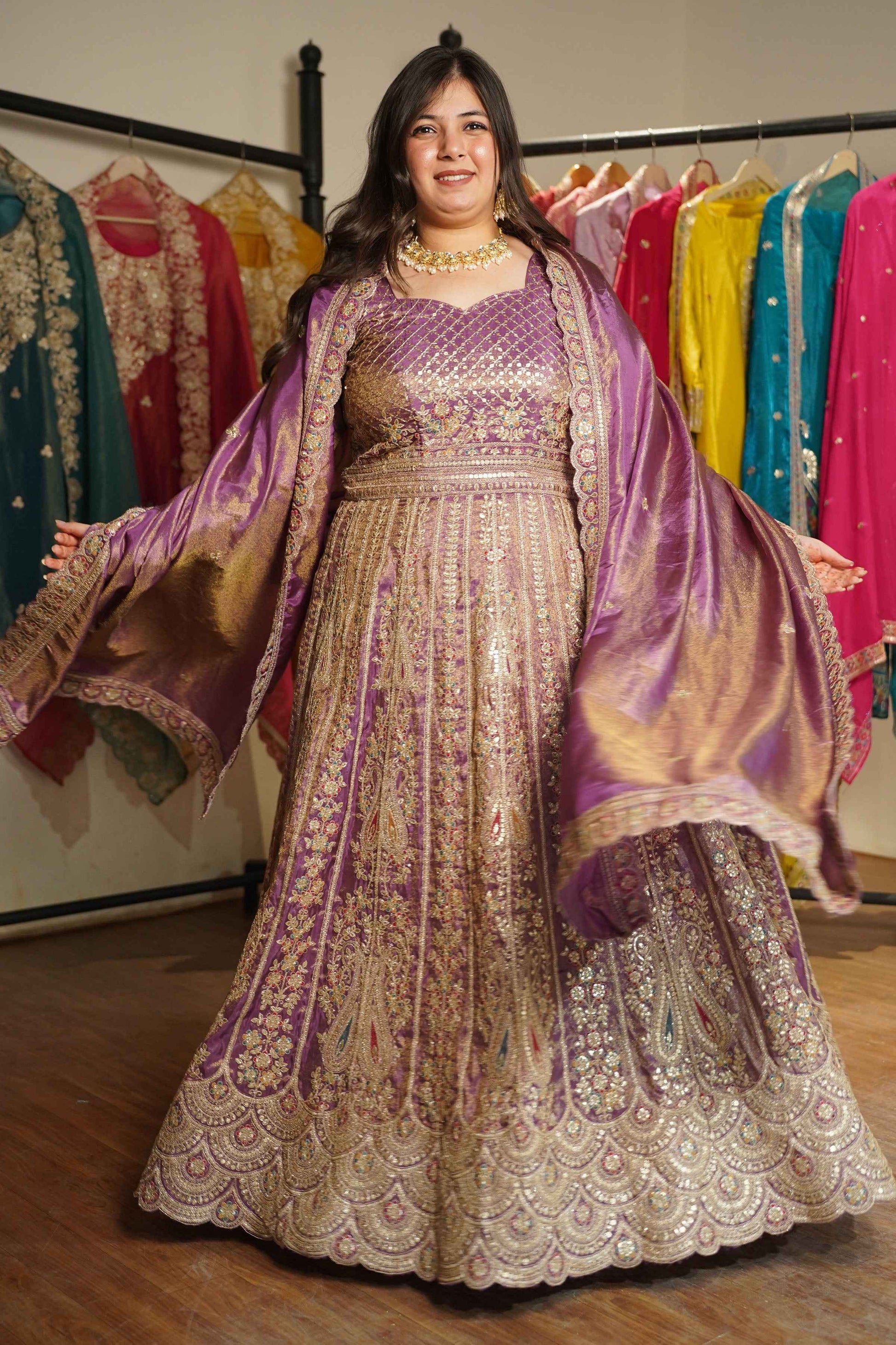Rivaya Lavender Tissue Zari Embroidered Dress