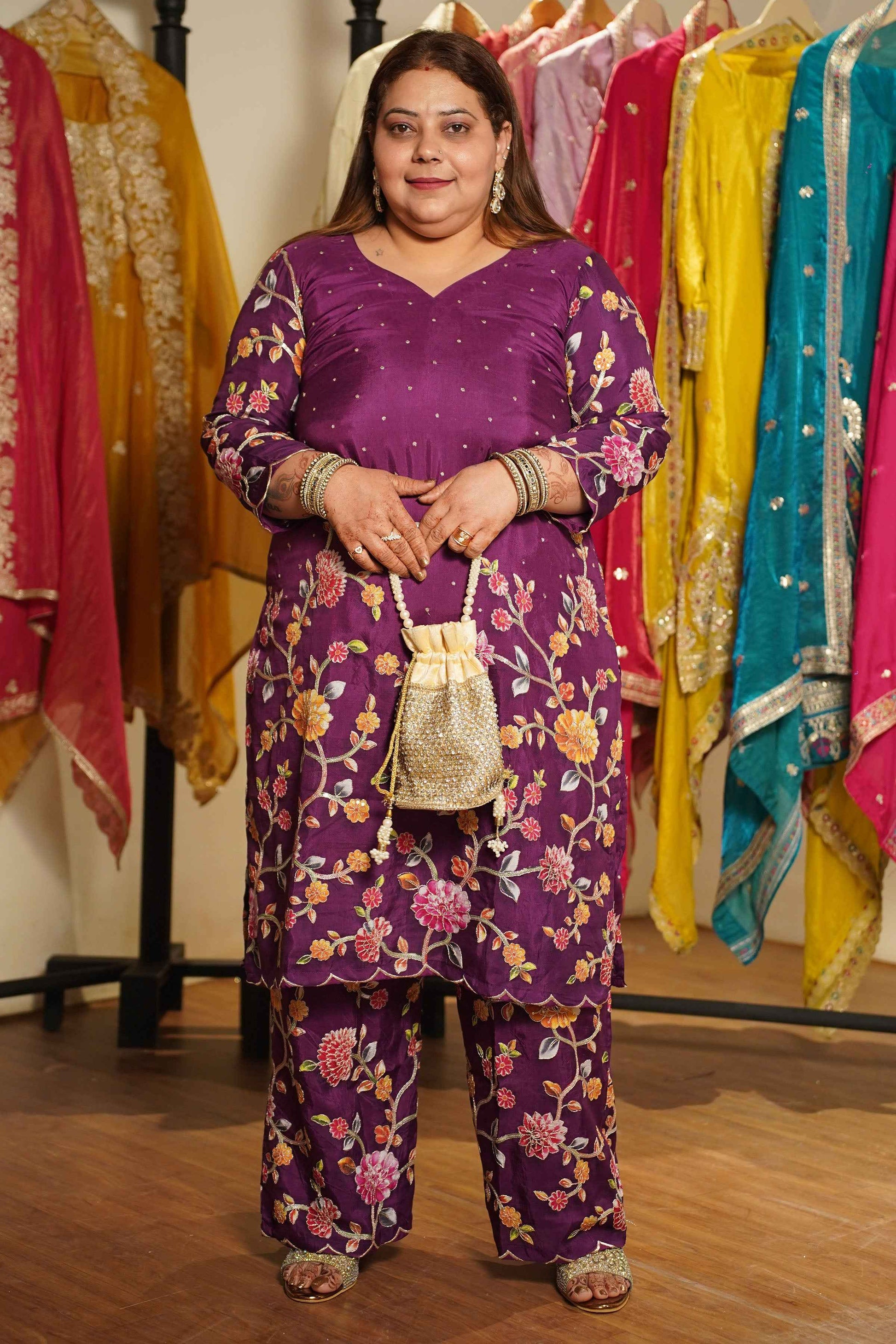 Jamuni Gulzar Silk Co-ord Set With Placement Work