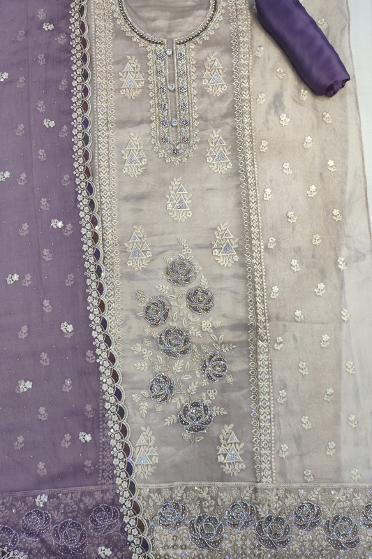 Purple Gleam Shimmer Suit with Stone Work